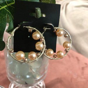 Peach Pearl Bead Handmade Hoops